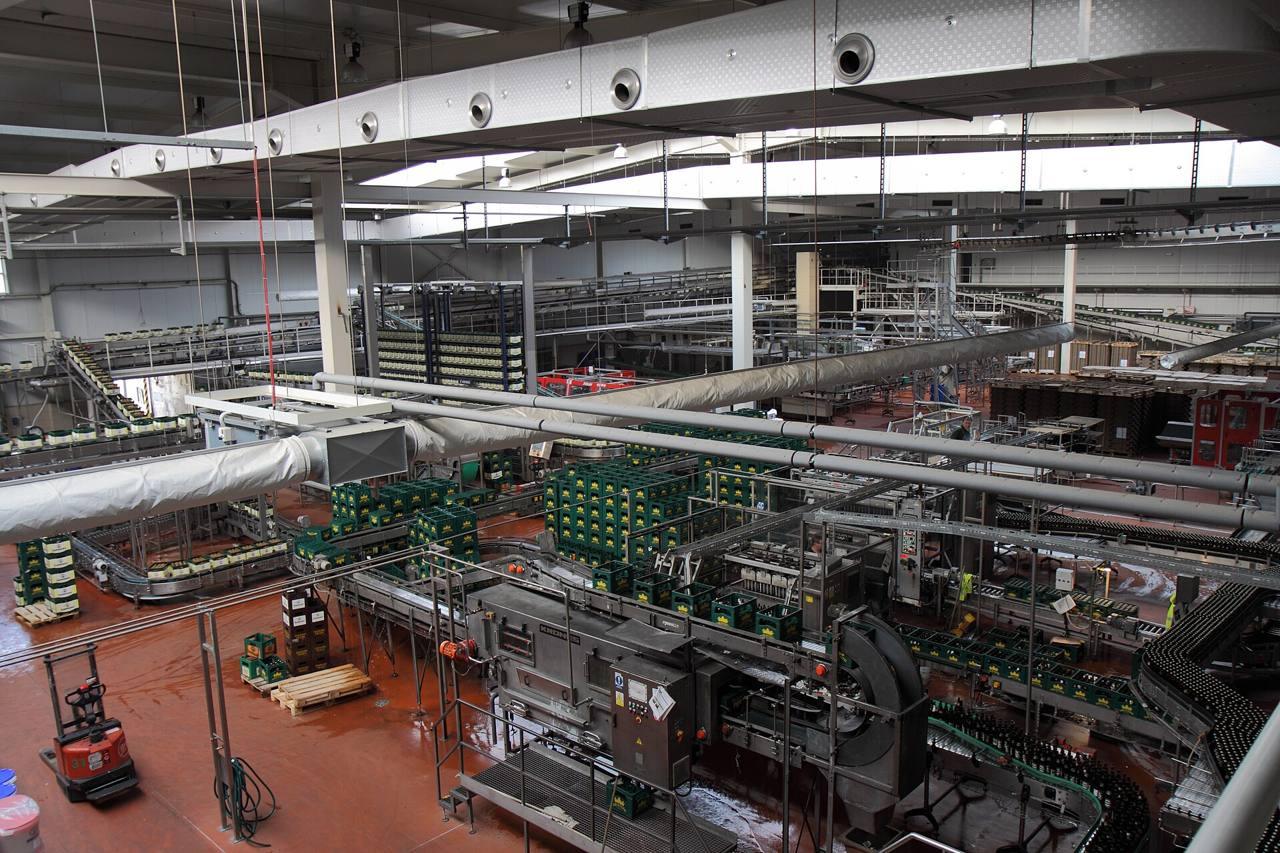 A bottling line in a factory