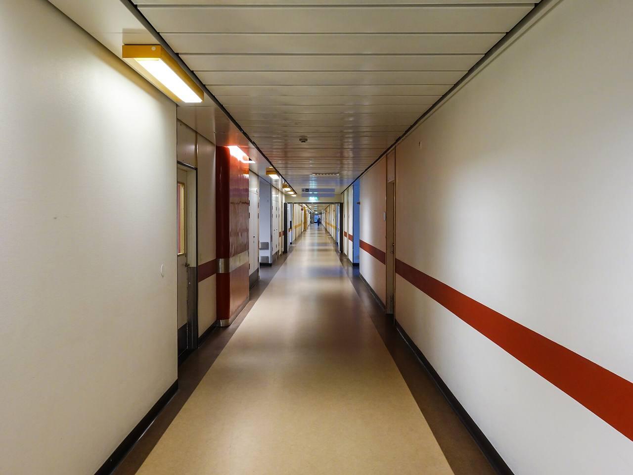 A long hospital corridor