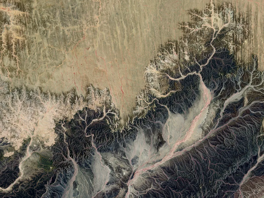 Aerial view of eroded terrain