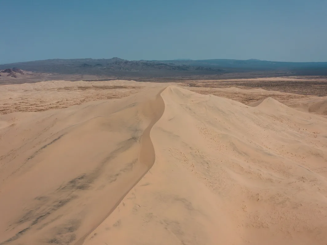A wind-shaped sand dune ridge